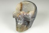 Polished Banded Agate Skull with Quartz Crystal Pocket #190467-2